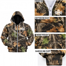 TOPKINGGEAR Premium Quality Camouflage Zip-Up Hunting Hoodie