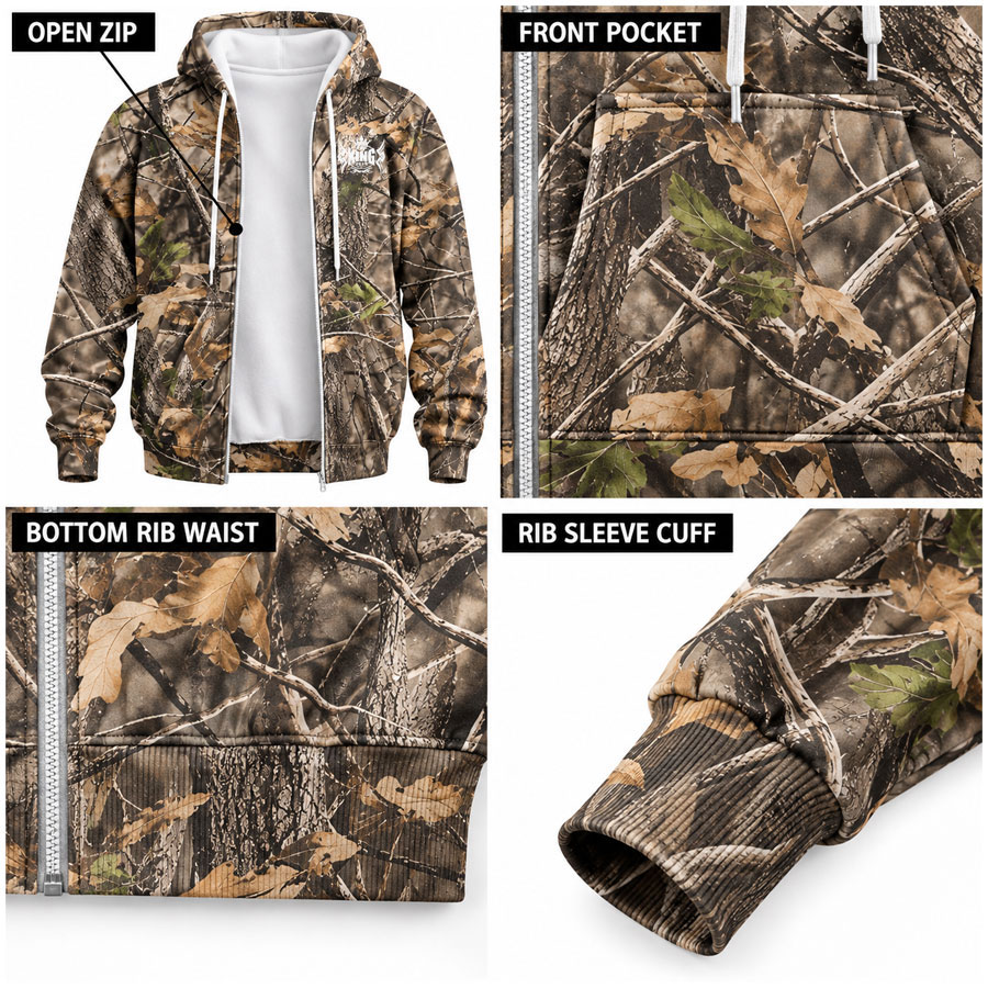 TOPKINGGEAR Premium Camouflage Hunting Zip-Up Hoodie for Men