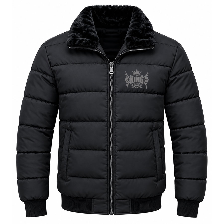  TOP KING GEAR Premium Black Fur Collar Quilted Puffer Bomber Jackets