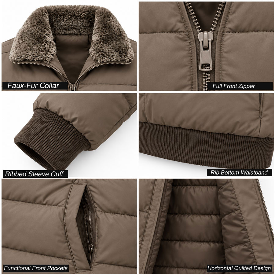  TOP KING GEAR Premium Black Fur Collar Quilted Puffer Bomber Jackets