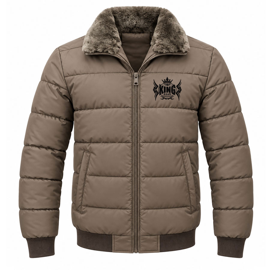  TOP KING GEAR Premium Black Fur Collar Quilted Puffer Bomber Jackets
