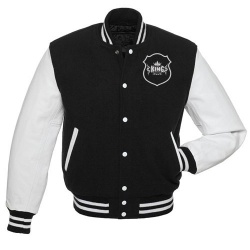 Black Wool White Arm Leather Varsity Jacket