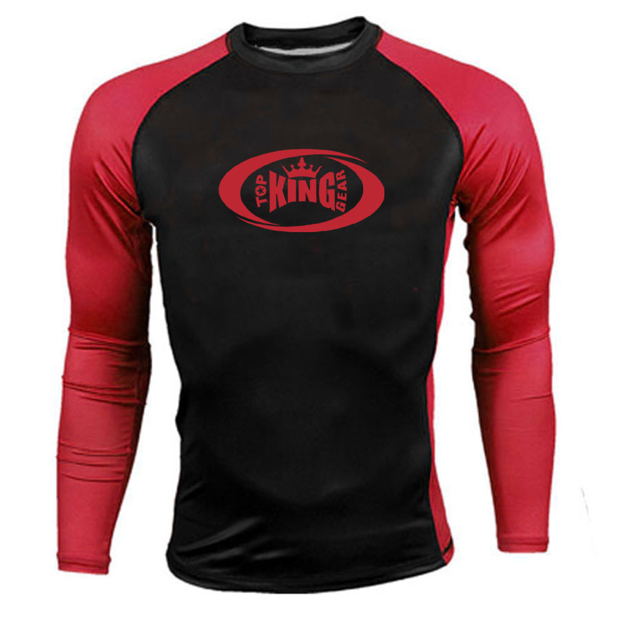 Contrast Color Long Sleeve Compression Rash Guard:-